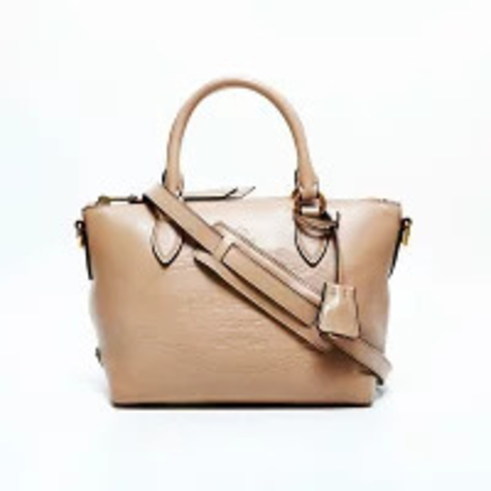 Prada Leather Embossed Handbag Logo Beige
